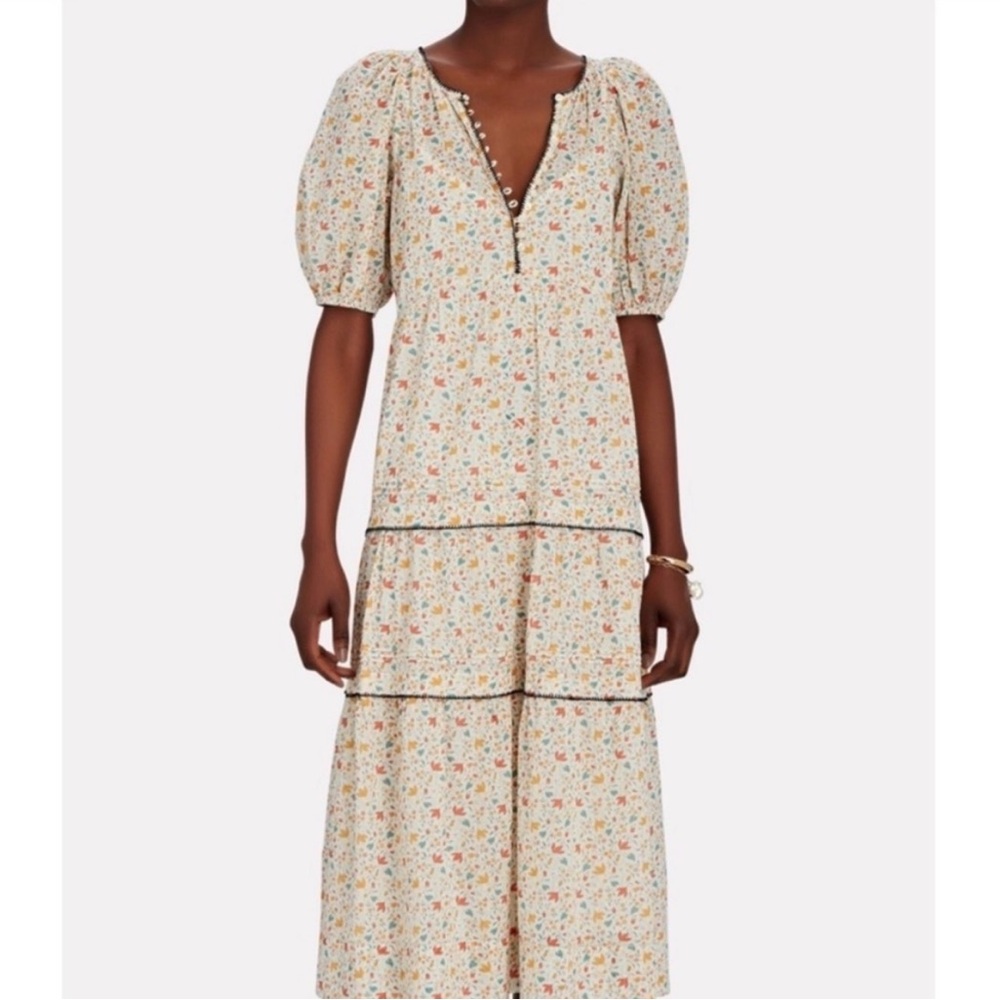 THE GREAT. Floral Midi Dress in Cream